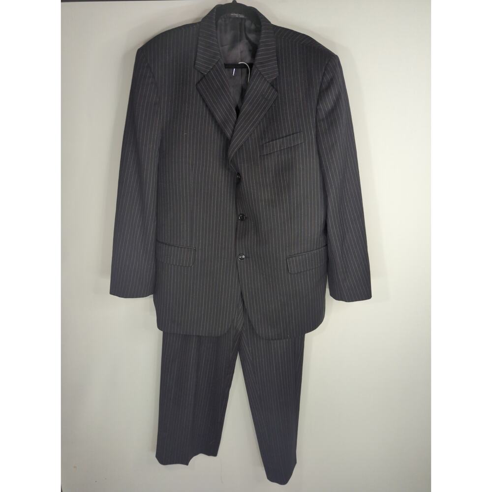 Vintage Albert Nipon Black & White Pinstriped Sports Suit Coat & Pants Men's 44R